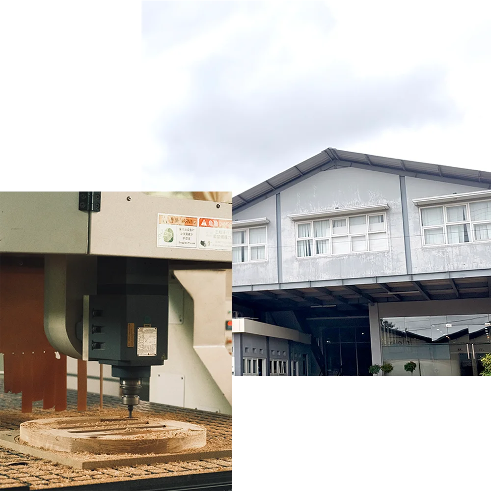Outdoor furniture factory producing premium teak garden furniture with durable construction and natural wood finish